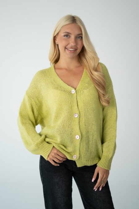 Sweter moherowy rozpinany Limonkowy – Morenza 1