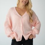 Sweter moherowy rozpinany Pudrowy – Morenza 1