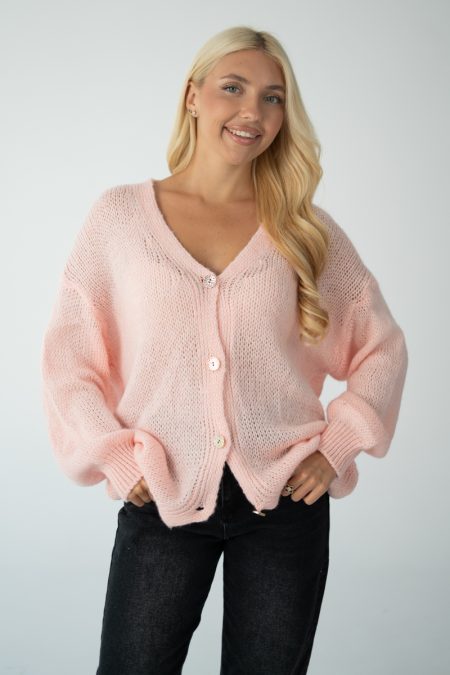 Sweter moherowy rozpinany Pudrowy – Morenza 1