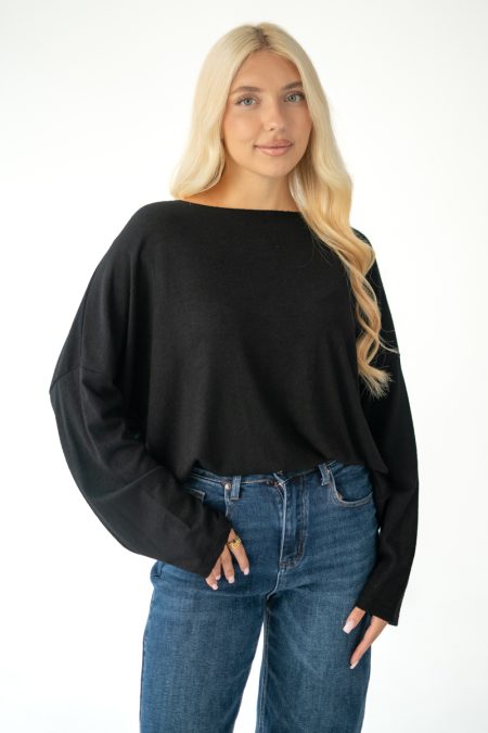 Sweter z wiskozy o klasycznym kroju Czarny – Basivora 1