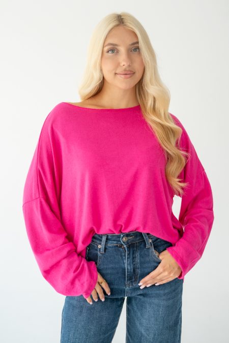 Sweter z wiskozy o klasycznym kroju Różowy – Basivora 1
