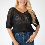 Sweter ażurowy damski Czarny – Florissea 1