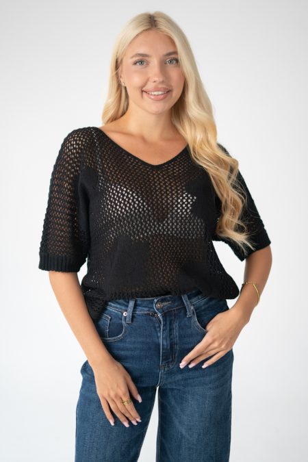 Sweter ażurowy damski Czarny – Florissea 1