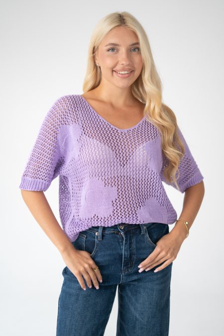 Sweter ażurowy damski Liliowy – Florissea 1