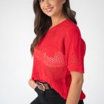 Sweter ażurowy damski Czerwony – Florissea 2