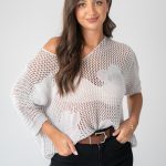 Sweter ażurowy damski Szary – Florissea 1