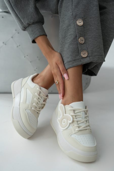 Sneakersy z ozdobną aplikacją na wysokiej platformie Beżowe – Palirra 1