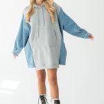 Bluza z kapturem z jeansowymi rękawami Szary – Velirra 2