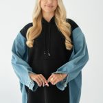 Bluza z kapturem z jeansowymi rękawami Czarny – Velirra 2
