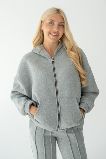 Rozpinana bluza z kapturem basic Szary – Lynorra 1