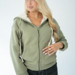 Bluza damska rozpinana ocieplana futerkiem Oliwkowy – Furavelle 3