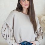 Bluza z frędzlami na rękawach Beżowy – Frendelle 4