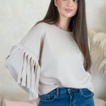 Bluza z frędzlami na rękawach Beżowy – Frendelle 5
