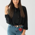 Bluzka koszulowa z wiązaną kokardą przy dekolcie Czarny – Bowissa 1