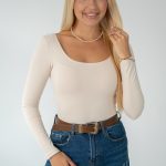 Body gładkie długi rękaw, okrągły dekolt - Beżowy 1