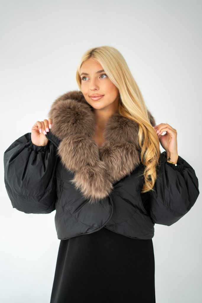 Kurtka z futrem i puchem Czekoladowy – Naturisse 1