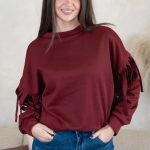 Bluza z frędzlami na rękawach Bordowy – Frendelle 4