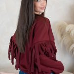 Bluza z frędzlami na rękawach Bordowy – Frendelle 3