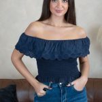 Top hiszpanka z falbanką koronkową Granatowy – Flamoria 4