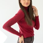 Dzianinowy sweter z golfem Bordowy – Goldivra 4