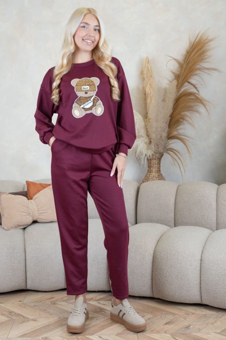Komplet damski z misiem Bordowy – Teddynne 1
