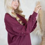 Komplet z bluzą zdobioną perełkami i spodniami Bordowy – Pearlyss 4