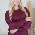 Komplet z bluzą zdobioną perełkami i spodniami Bordowy – Pearlyss 3