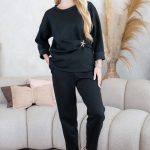 Komplet z ozdobną broszką – bluzka i spodnie Czarny – Starivra 8