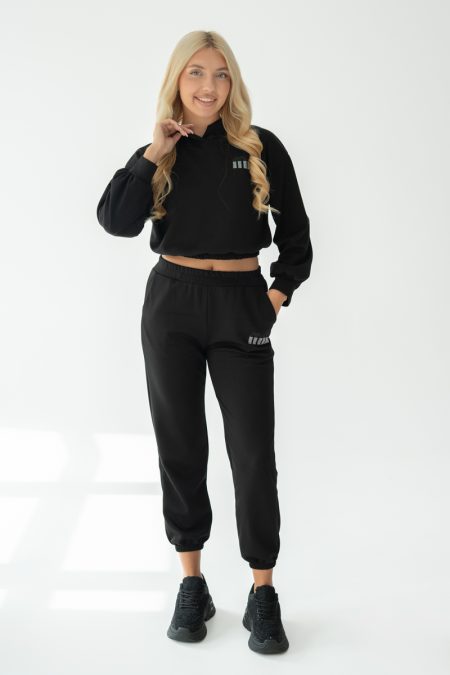 Komplet damski mini hoodie i jogger Czarny – Minvessa 1