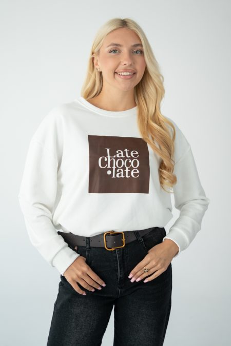 Bluza z nadrukiem Late Chocolate Biały – Serynne 1