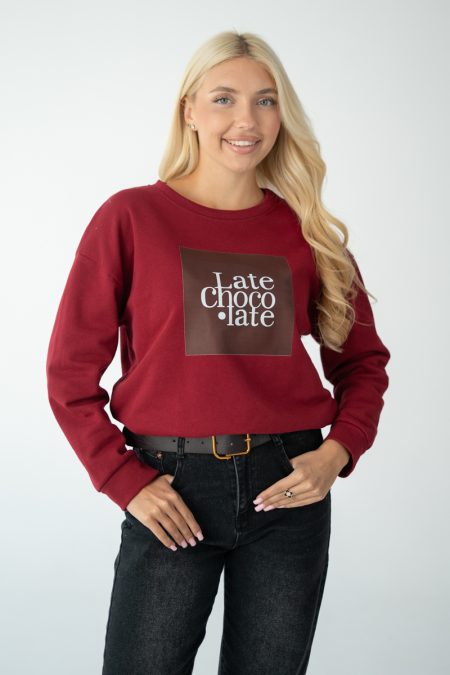 Bluza z nadrukiem Late Chocolate Bordowy – Serynne 1