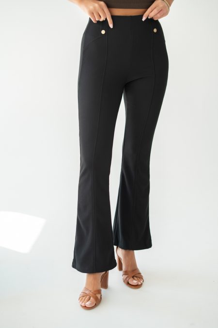 Legginsy damskie dzwony z guzikami eleganckie Czarny – Rivynne 1