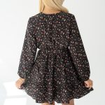 Sukienka kopertowa wiązana w kwiaty Czarny – Rosynne 4