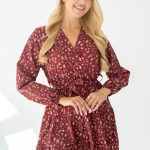 Sukienka kopertowa wiązana w kwiaty Bordowy – Rosynne 1