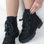 Sznurowane botki na traperowej podeszwie Czarne - Cyravelle 2