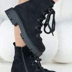 Sznurowane botki na traperowej podeszwie Czarne - Cyravelle 1