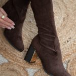 Kozaki z ozdobnym obcasem Czekoladowy – Evarisse 3