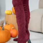 Kozaki z ozdobnym obcasem Bordowy – Evarisse 4