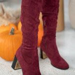 Kozaki z ozdobnym obcasem Bordowy – Evarisse 1