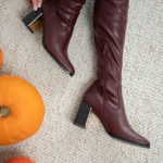 Kozaki długie na obcasie ze złotą blaszką Bordowy – Omirisa 3