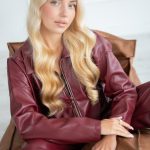 Kurtka skórzana damska bomberka Bordowy – Ravysse 1