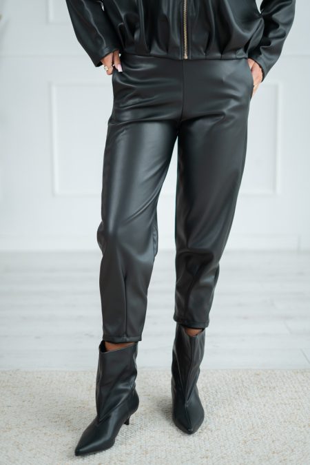 Spodnie eko skóra na gumce Czarny – Tavirelle 1