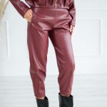Spodnie eko skóra na gumce Bordowy – Tavirelle 1