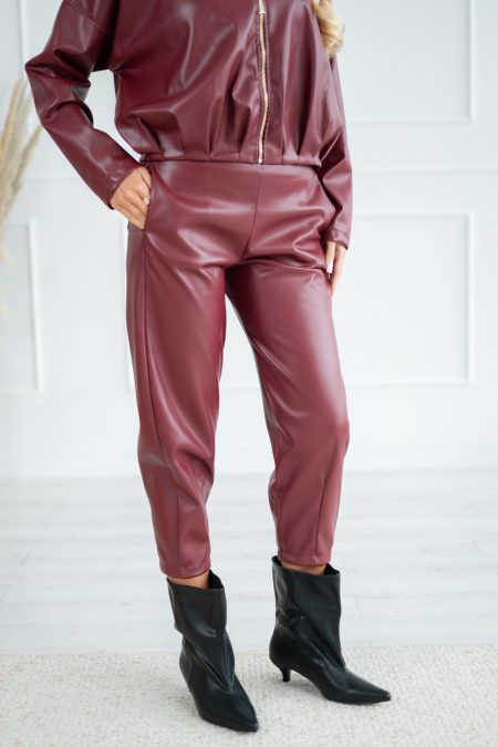 Spodnie eko skóra na gumce Bordowy – Tavirelle 1