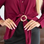 Bluzka koszulowa z kołnierzykiem i klamrą Bordowy – Coralya 3