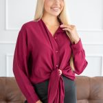 Bluzka koszulowa z kołnierzykiem i klamrą Bordowy – Coralya 2