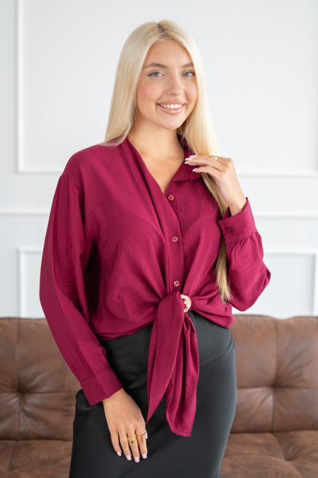 Bluzka koszulowa z kołnierzykiem i klamrą Bordowy – Coralya 2