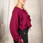 Bluzka damska z falbankami i wiązaniem elegancka Bordowy – Velisanne 3