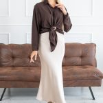 Długa satynowa spódnica Beżowy – Elysorae 4