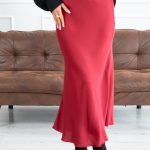 Długa satynowa spódnica Bordowy – Elysorae 2